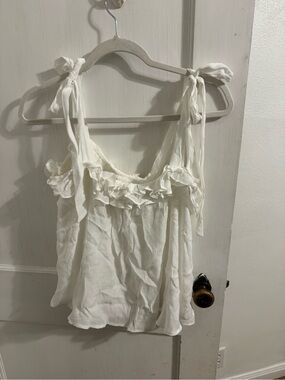 Off-White Ruffled Tie-Shoulder Tank Top